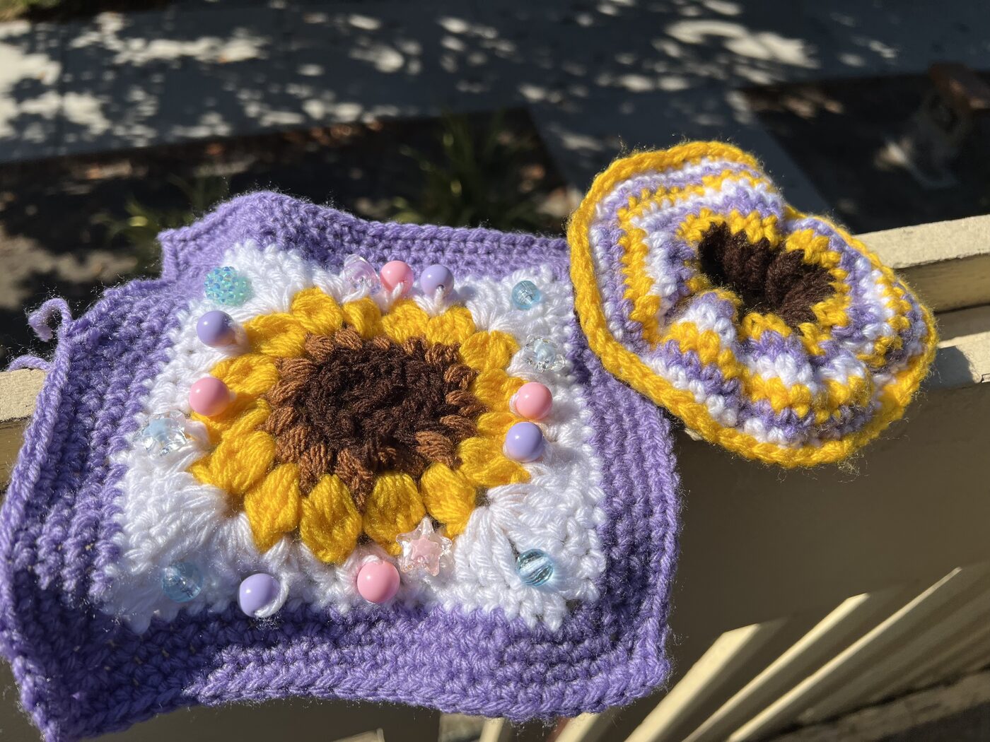 a crocheted floral piece